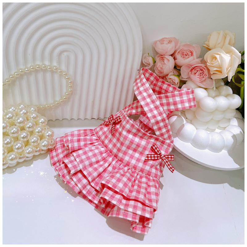 Pet Plaid Dress Cute Bow Vest Suspender Skirt Fluffy Skirt Cute Puppy Dress Outfit Puppy Dog Dresses for Small Dogs