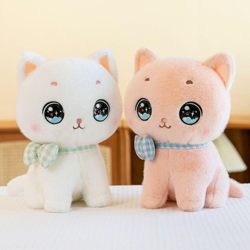 Cartoon Bow Cat Plush Fluffy Animal Stuff Doll Stuffed Toys Pink Cat Plush Toy  Children's Toys