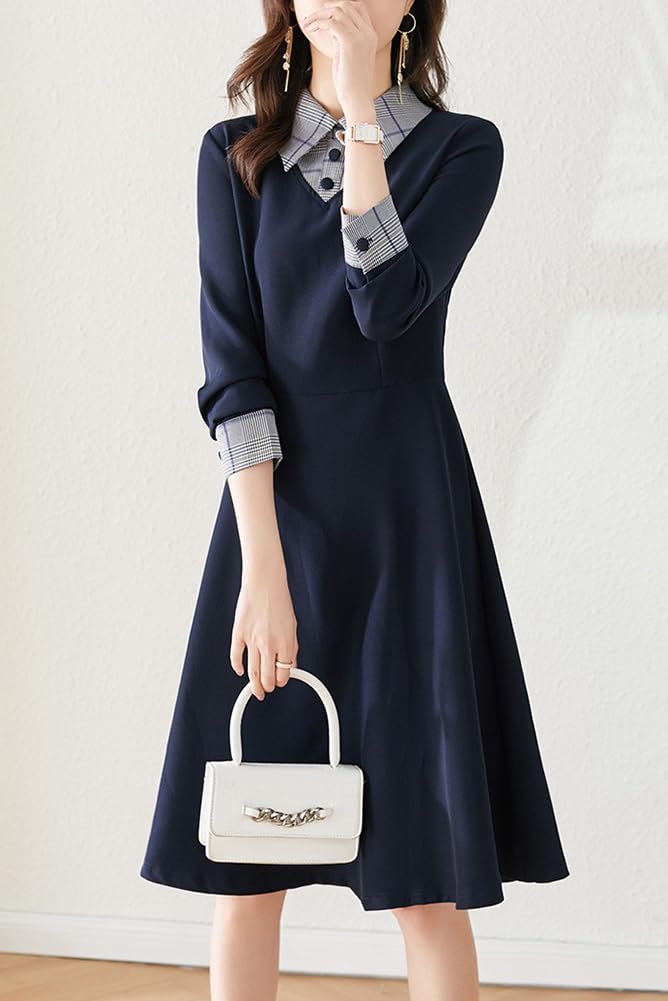 Chubikime Shirt Long Midi Faux Layered Spring Women's Dress, Sleeve, Length, A-Line, Layered, Turn-Down Collar, Look, Stylish, Slimming, Fall, Winter,