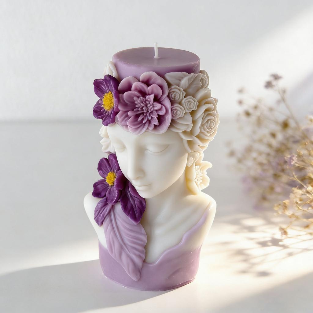 DIY Flowers Relief Girl Portrait Silicone Mold Handmade Aroma Candle Plaster Decoration Mould Cylinder Candle Making Supplies