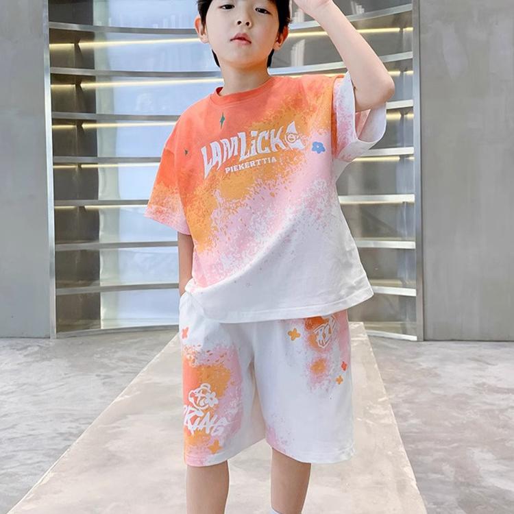 Boys' Summer Suits, Loose Sportswear, Big Children's Tide Brand Fried Street Children's Printed Two-piece Short-sleeved Suit