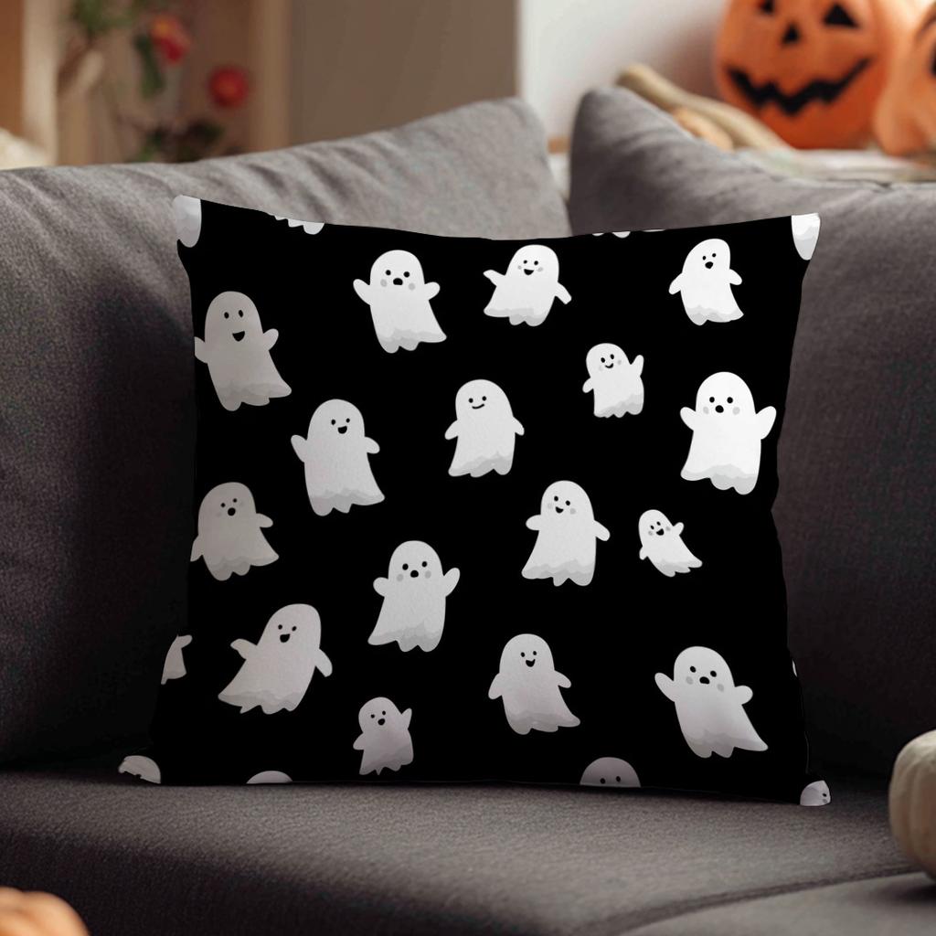 1pc, Single-Sided Printed Pillow Cover, Cute Little Ghost Pattern for Halloween, 17.7*17.7 Inches,