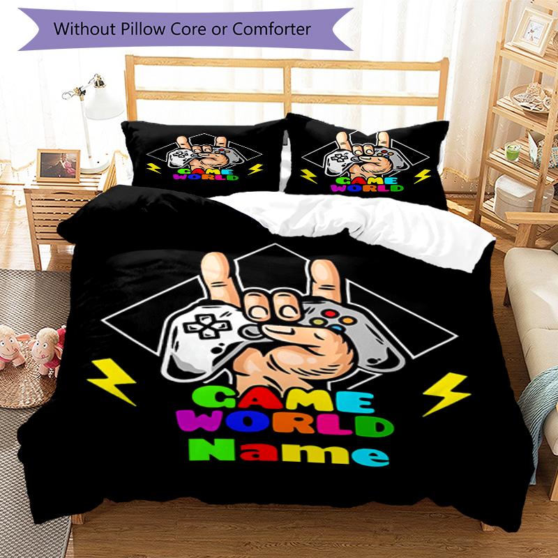 3pcs Custom Name Game Controller Bedding Set Duvet Cover Closure Includes 1 Duvet Cover & 2 Pillowcases, Soft and Comfortable for All Seasons.