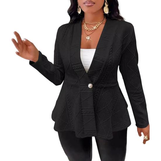 

Осенне-зимний женский костюм-пальто на одной пуговице, текстурированный жаккард, однотонный, средний S чёрный