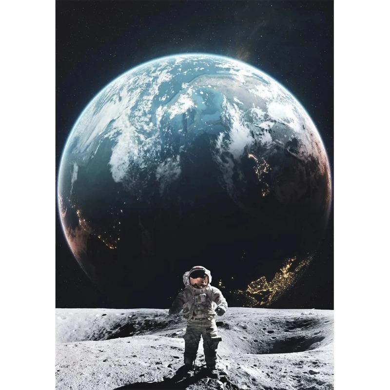 Modern Astronaut and Moon Landscape Canvas Painting Art Posters and Prints Wall Art Pictures for Living Room Home Decor Gift