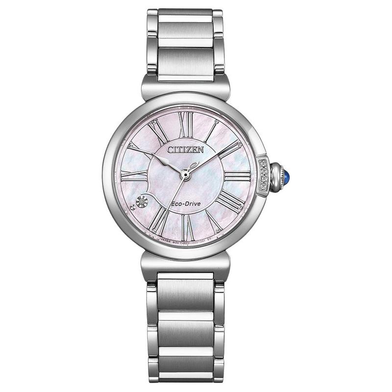 

CITIZEN L series ROUND series 50 meters waterproof diamond-set light Quartz Steel Strap 29.5mm women s watch mother-of-pearl dial EM1060-87Y синій