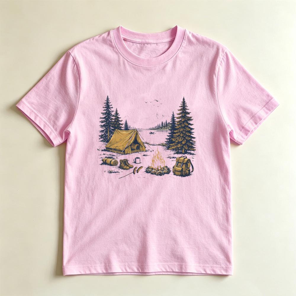 Retro Camping Tent Campfire Nature Casual Graphic Tshirt Camping Lover Gift Tshirt Outdoor Adventure Casual Unisex Unisex Tee S
