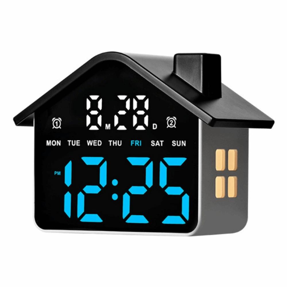 Minimalist Electronic Clock House Shaped Digital Table Clock LED Alarm Clock Table Clock black and blue