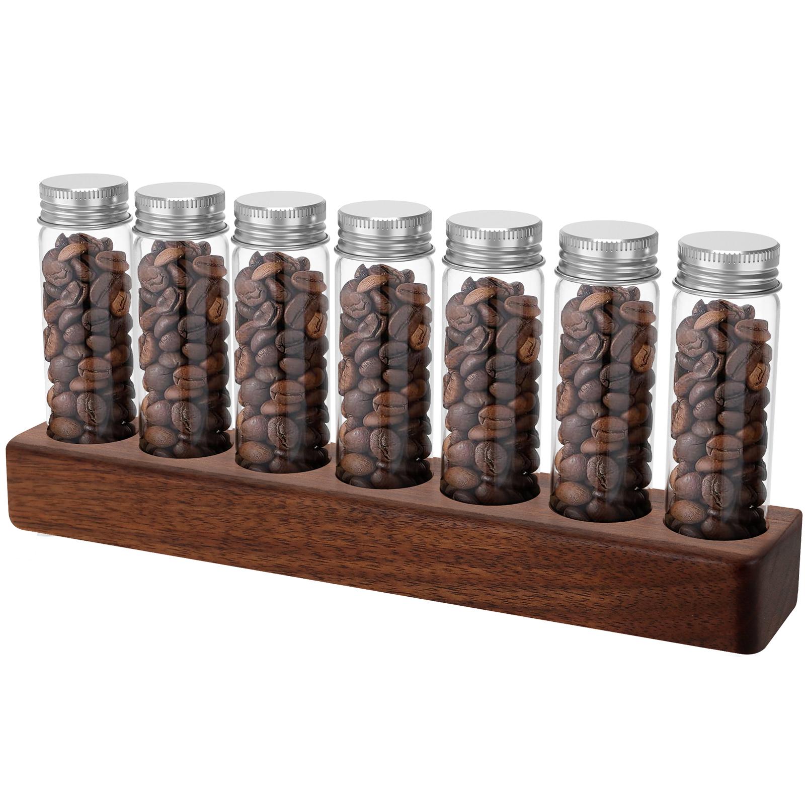 

7/14 шт. контейнеров для хранения кофейных зерен с подставкой из орехового дерева, портативный контейнер для кофейных зерен на одну дозу, герметичный контейнер для кофейных зерен