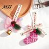 Holiday Party Supplies Christmas Ornament, Sock Shaped/Tinsel Bell Hanging Decoration with Pine Branch Fabric Stocking Pendants Red Berry, Bow Pendant