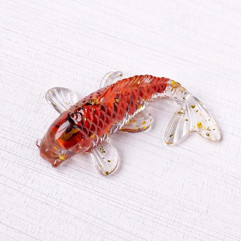 1pc Natural Crystal Crushed Stone Koi Fish Figure Ornament Drip Gel Small Goldfish Gifts Desktop Beautiful Jewelry