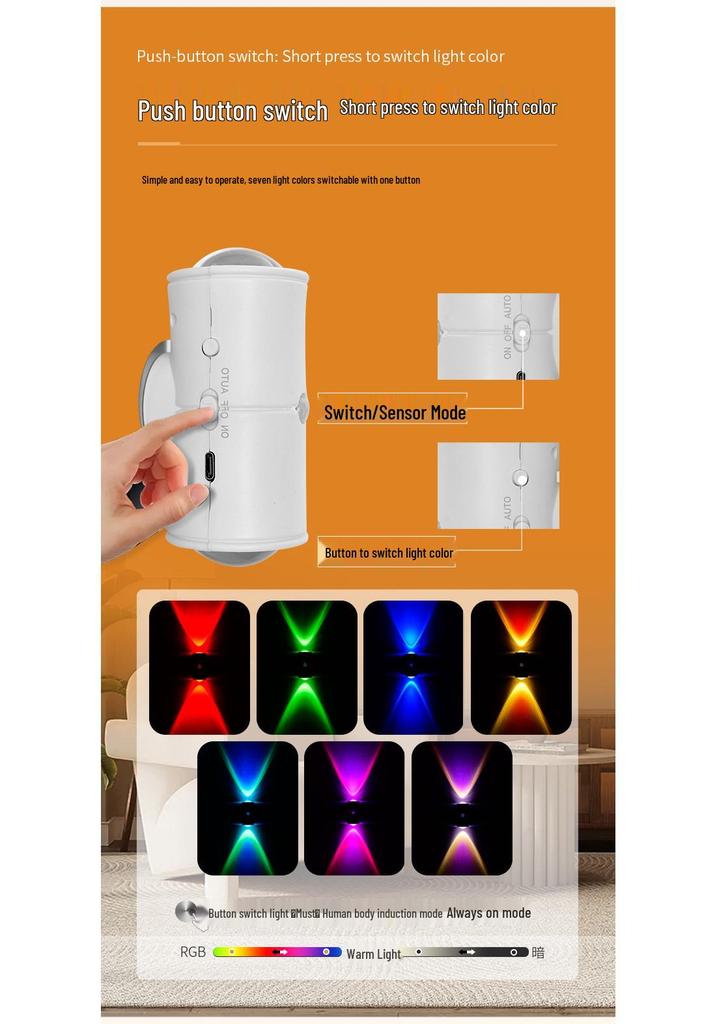Smart Colorful Gradient Night Light with Human Body Induction and Magnetic Charging for Home