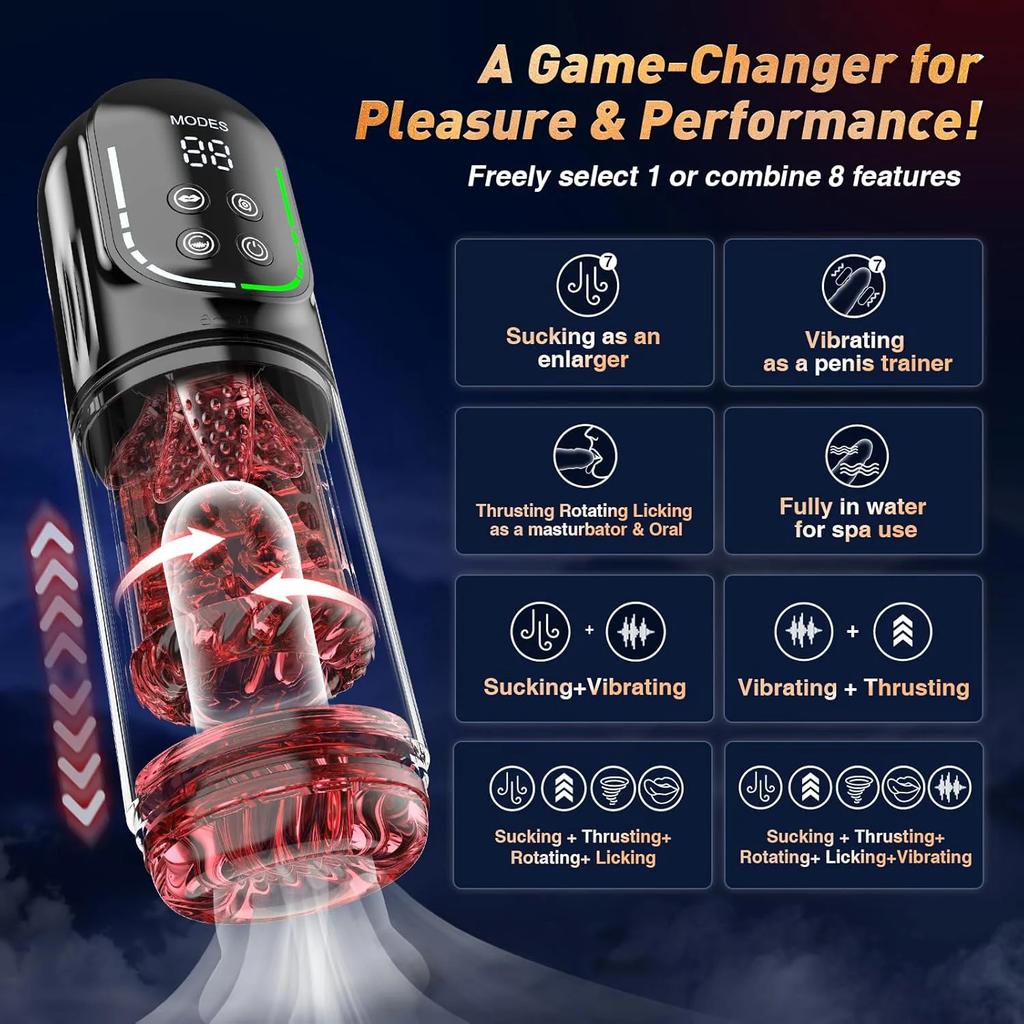 Thrusting Rotation Piston Male Masturbator Automatic Sucking Licking LCD Vacuum Sucking Vibrator Pocket Pussy Adult Sex Toys 18+
