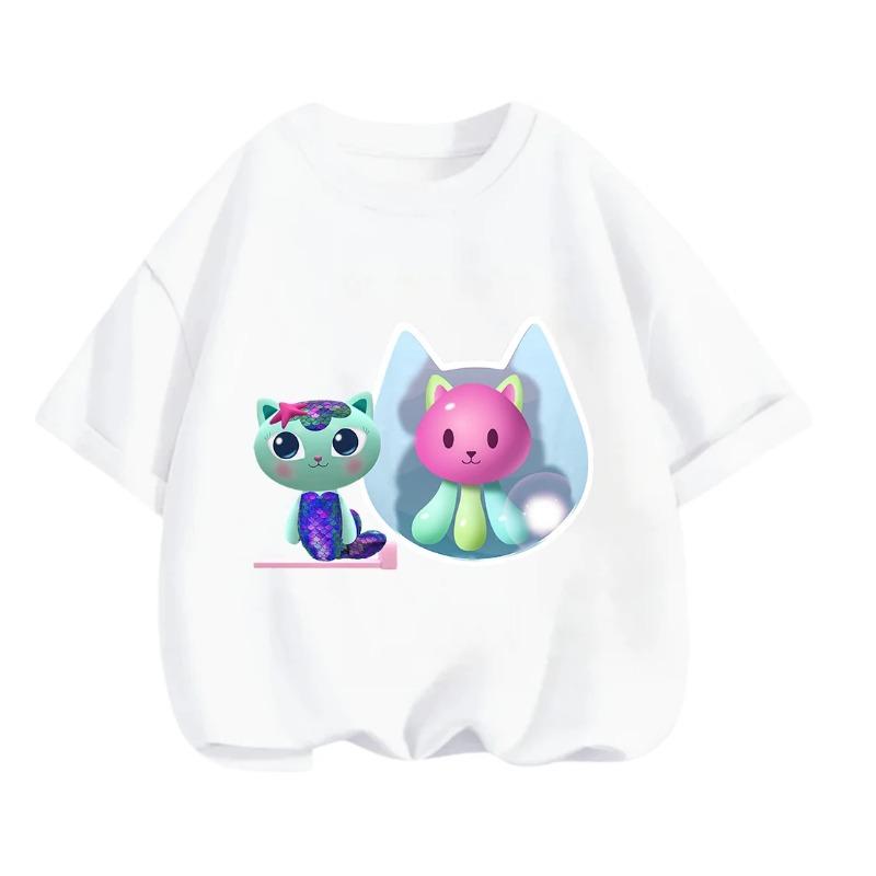 Gabby's Dollhouse Casual T Shirt Summer Cute Cartoon Print Fashion Crew Neck Tops For Children 3-14
