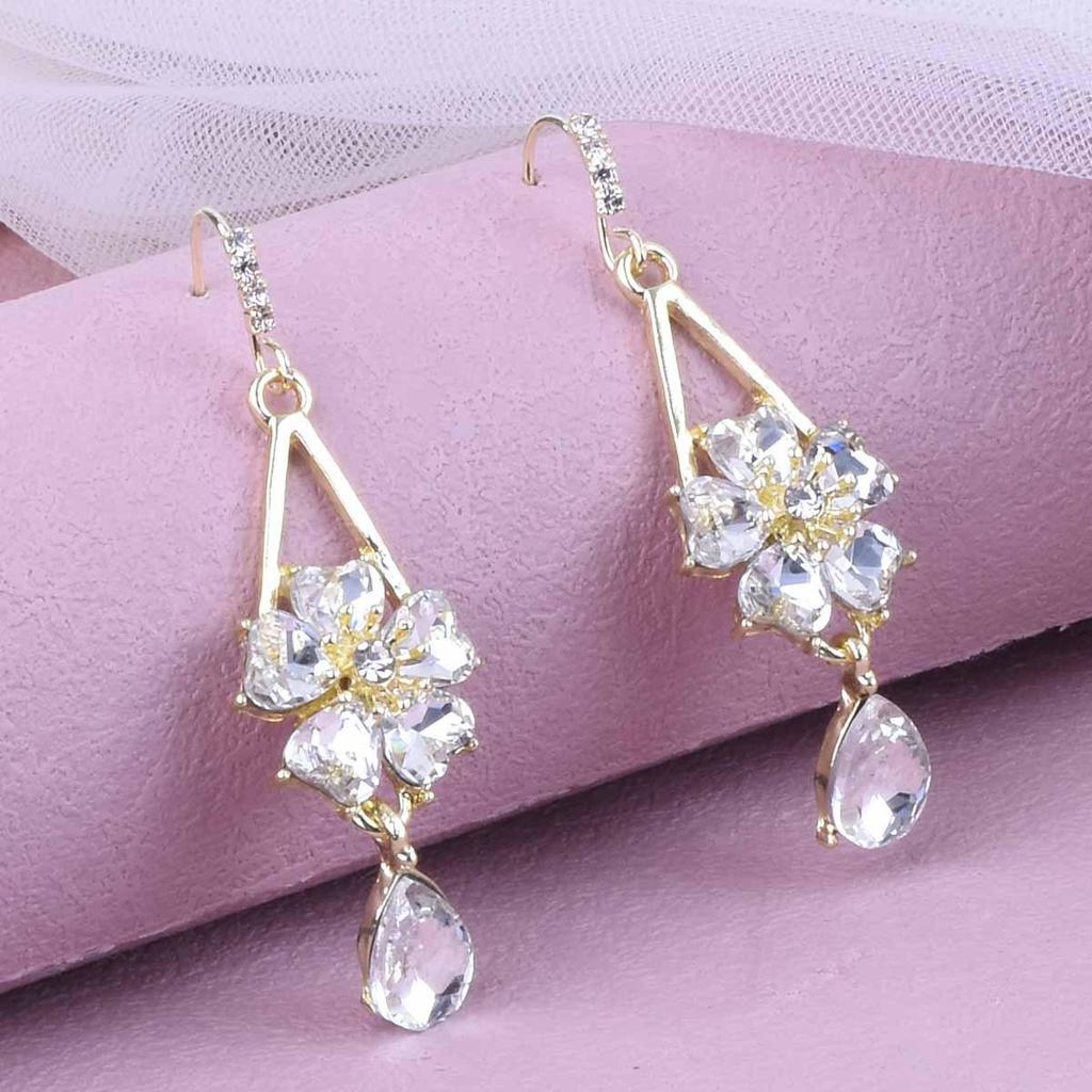 Transformable Fashion Rhinestone Flower Drop Earrings with Elegant and Slimming Ear Hook Design