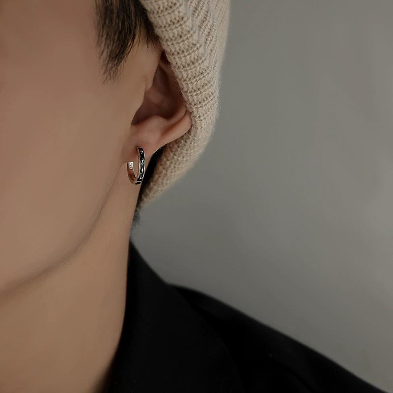 Silver Plated Men's Trendy Stud Earrings - Bad Boy Style Hoops Jewelry