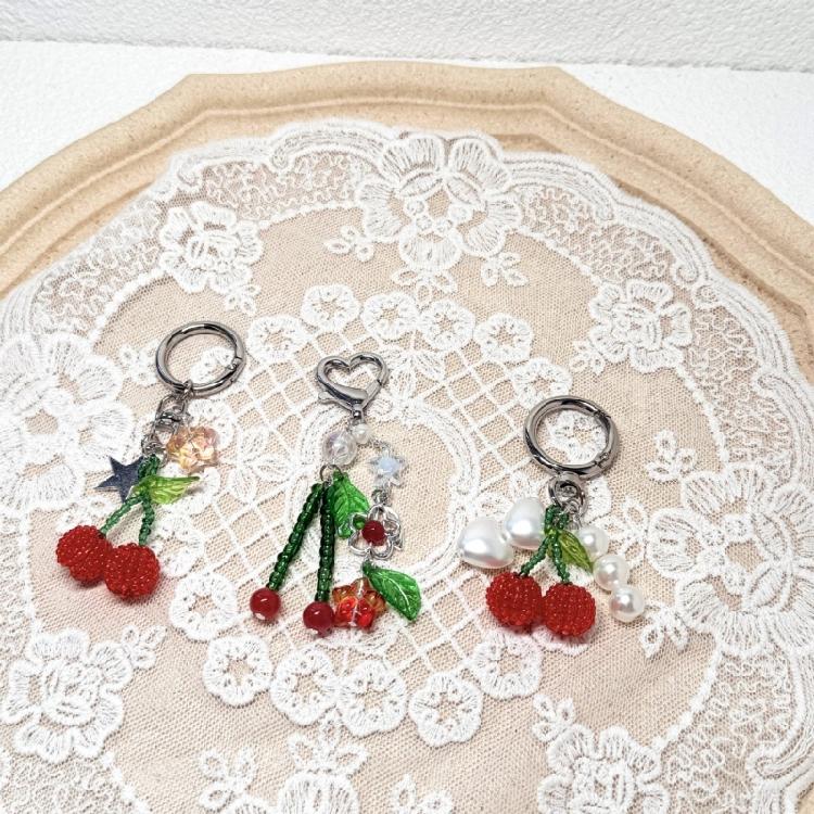 Elegant Cherry Style Keyring And Bag Embellishment Bags Pendant Key Holder Decors Keychain For Adding Fun To Your Look