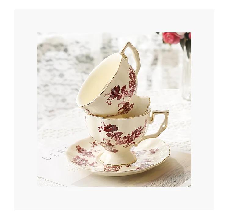 Europeisk Blomstret Hoffstil Keramisk Kaffekopp og Skålsett Melk Latte Cappuccino Ettermiddagste Hjemmekontorbruk Jentegave