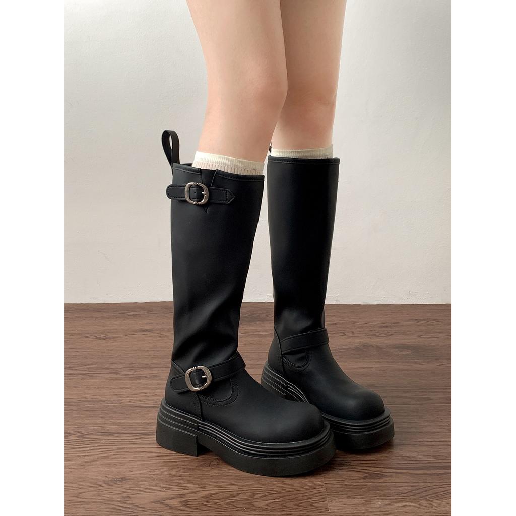 Brown British style but knee thick heel platform boots women's 2025 new autumn thin retro knight boots