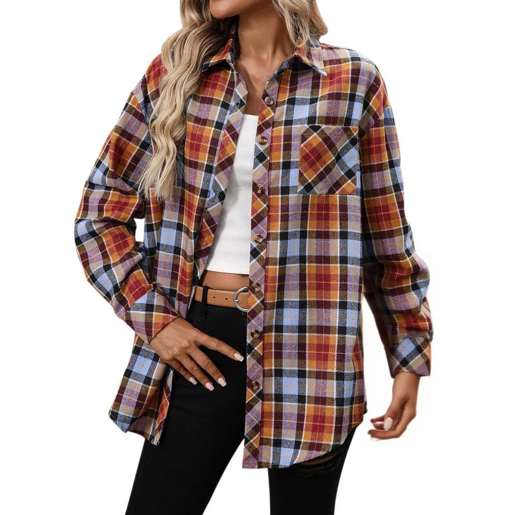 Women's 2025 Autumn Retro Plaid Long Sleeve Shirt – Versatile, Elegant Hong Kong Style Outerwear