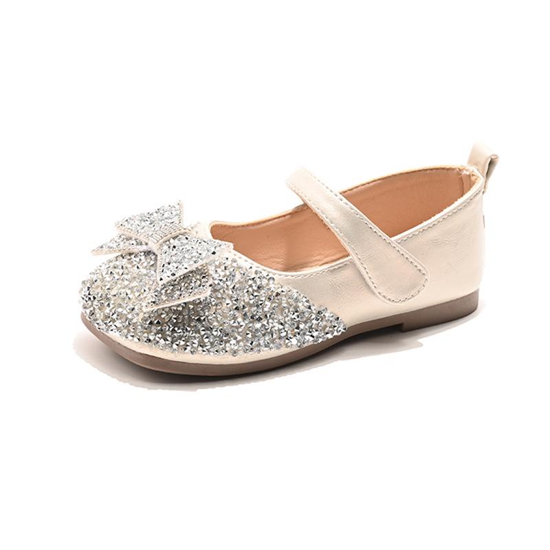Girls Leather Shoes Children's Rhinestone Princess Shoes 2025 Spring and Autumn New Girls Bow Single Shoes Medium and Small Children's Performance Sh