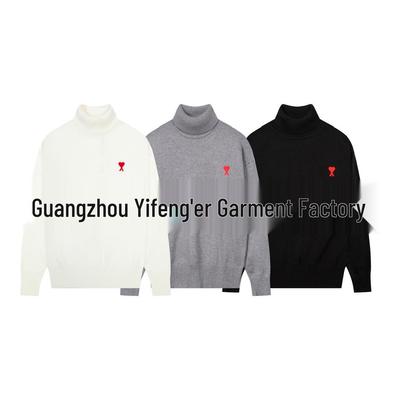 Unisex Heart Letter High Collar Knit Sweater - Simple Style Pullover