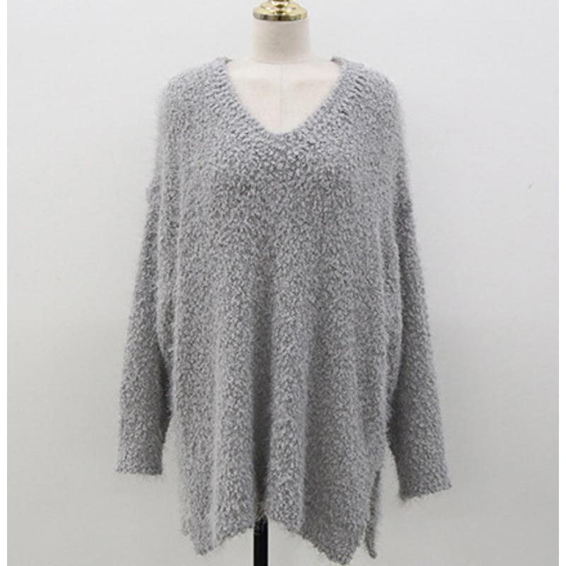 Winter Solid Loose Casual V-neck Sweater Women Simple Fashion All-match Pullover Sweater Female Knitting Top