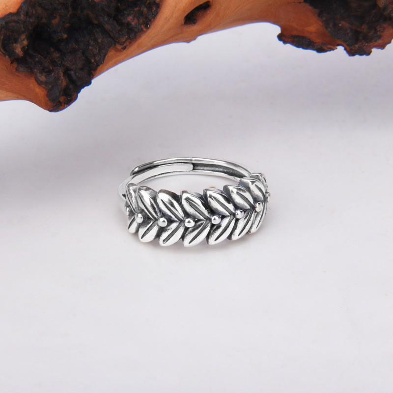 Adjustable Sterling Wheat Ring Women Men Vintage Floral Band Stackable Finger