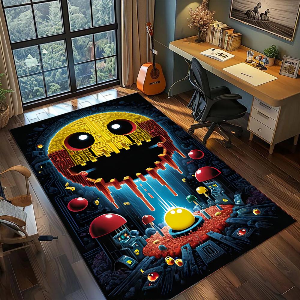Classic Pac-Man Arcade Retro Pixel Game Rug Carpet Large Area Rug Non Slip Washable Floor Mat Gamer Room Bedroom Home Decor