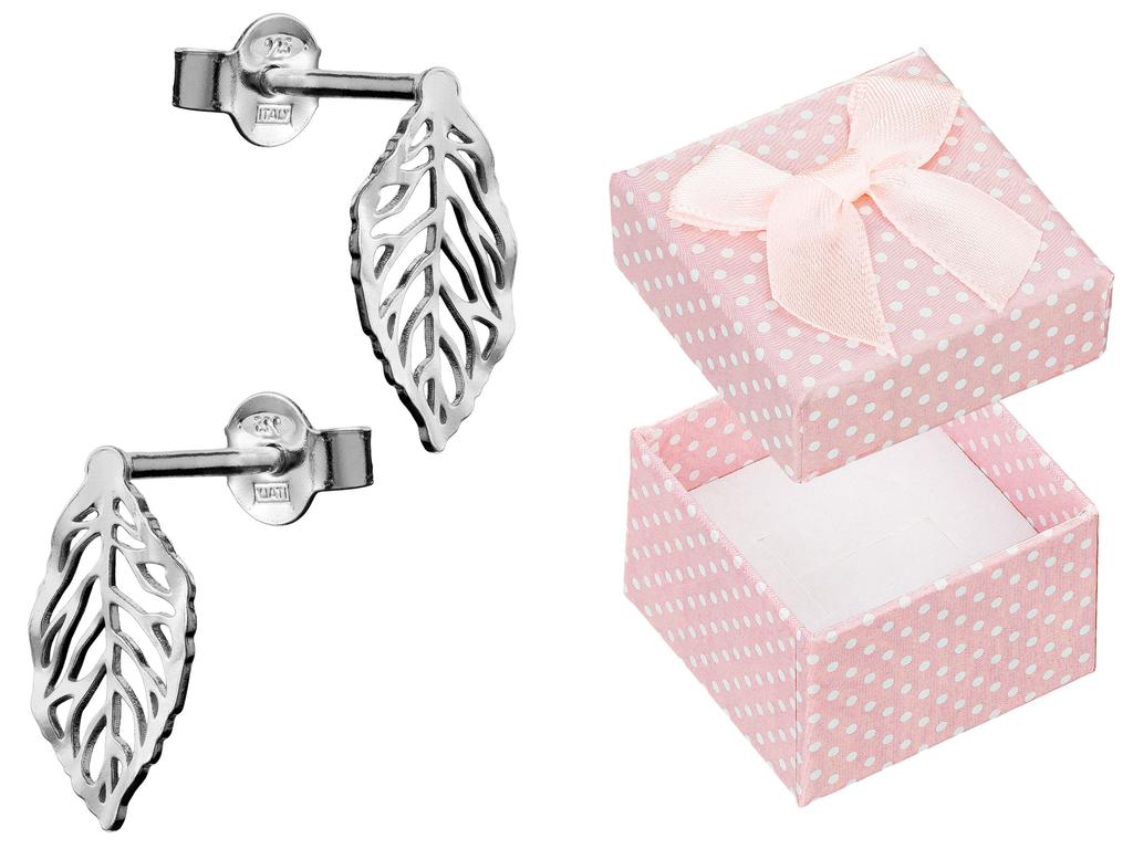 Kolczyki Srebrne Listki Ażurowe Damskie Rodowane Wkrętki Liście Listek 925