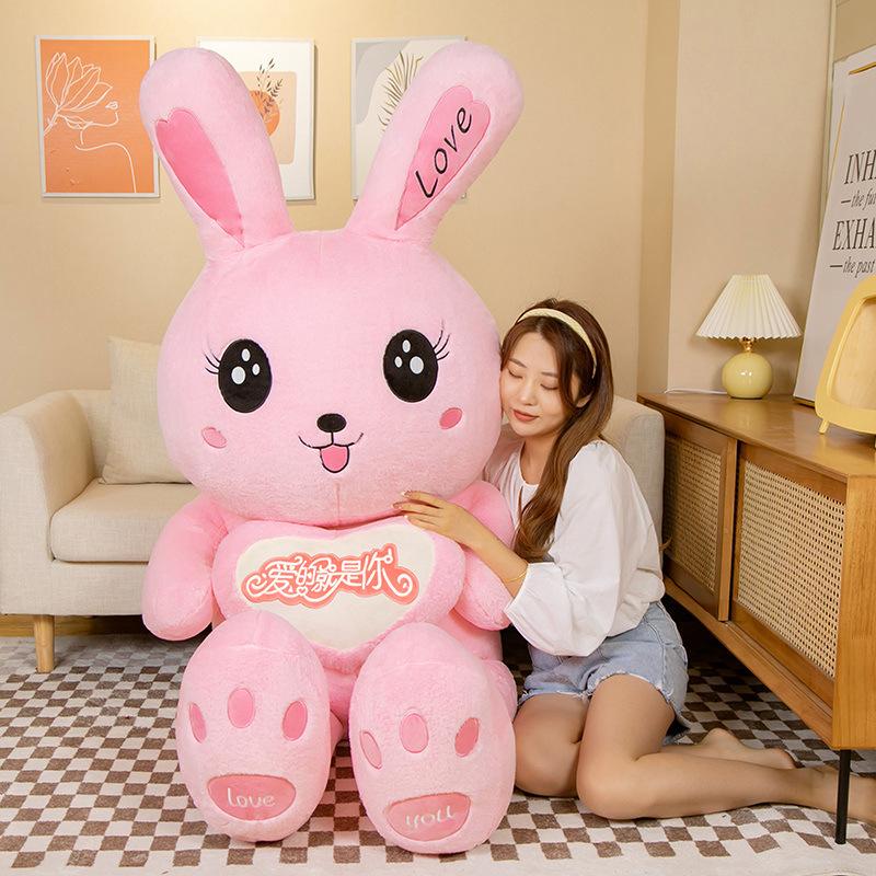 Large Love Rabbit Doll Plush Toy Pink Big Rabbit Doll Girl Bed Holding Sleeping Doll