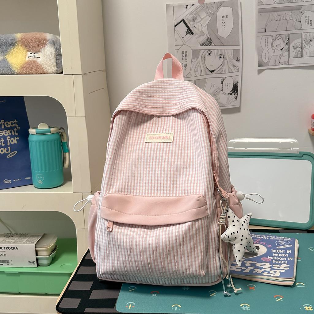 Schoolbag Small Fresh Plaid Backpack Women's Large Capacity Lightweight Japanese Student School Bag Mori ins Versatile Backpack