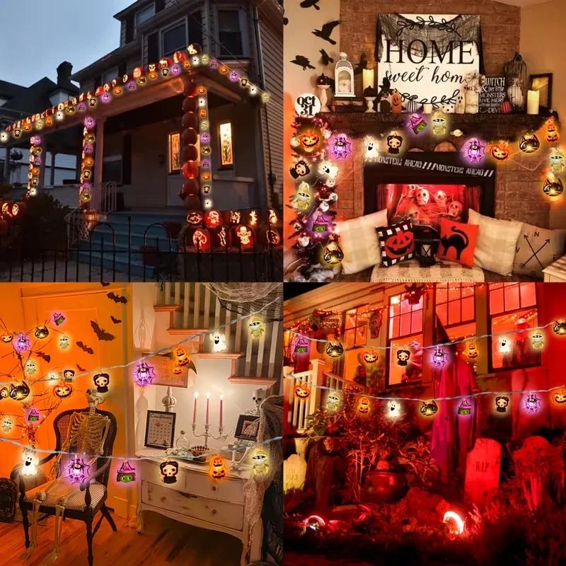 Halloween LED String Lights 20 LED Ghost Pumpkin Spider Mummy Skeleton Fairy Lights Suitable for Holiday Party Home Decor