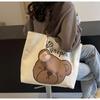 Cartoon Bear Canvas Shoulder Bag Handbag Large Capacity Tote School Bag Tutoring Bag Casual Commuting Bag Underarm Bag