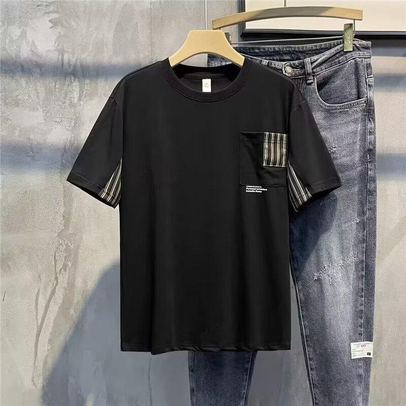 

Мужская летняя футболка с карманом в японском стиле, с коротким рукавом, с круглым вырезом, больших размеров, с рукавом до локтя, универсальная, модная уличная одежда. 3XL