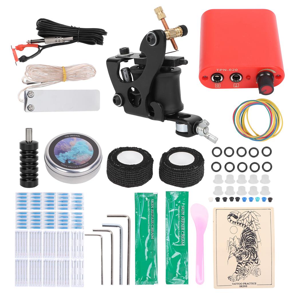 8 Wraps Tattoo Coil Machine Red Mini Tattoo Power Supply Complete Tattoo Liner Machine Set