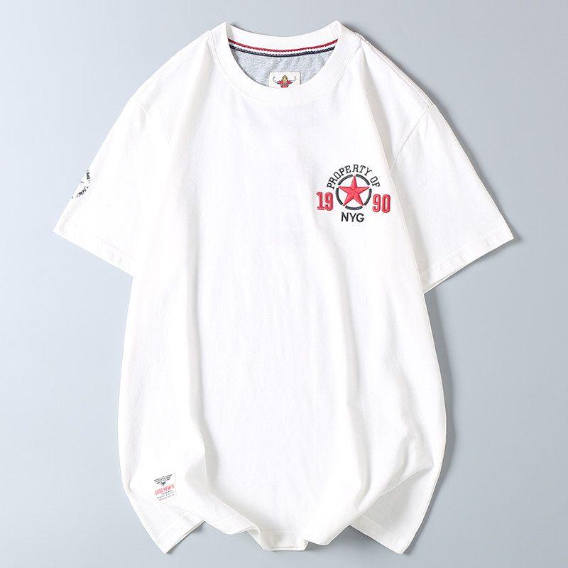 American Retro Machine Embroidery Men's Short Sleeve T-Shirt Summer New Arrival Trendy Export Export Tail Single Cotton T-shirt