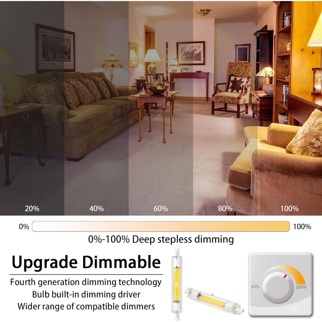 Bec LED R7s 118mm Dimmabil Generația a 4-a, 10W cu Capete Duble Bază J118 T3 LED Înlocuitor pentru Becuri Halogen 100W