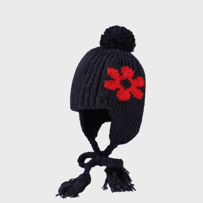 

Knitted Hat Women s Winter Braid Tether Wool Ball Wool Hat Warm Hat тёмно-синий