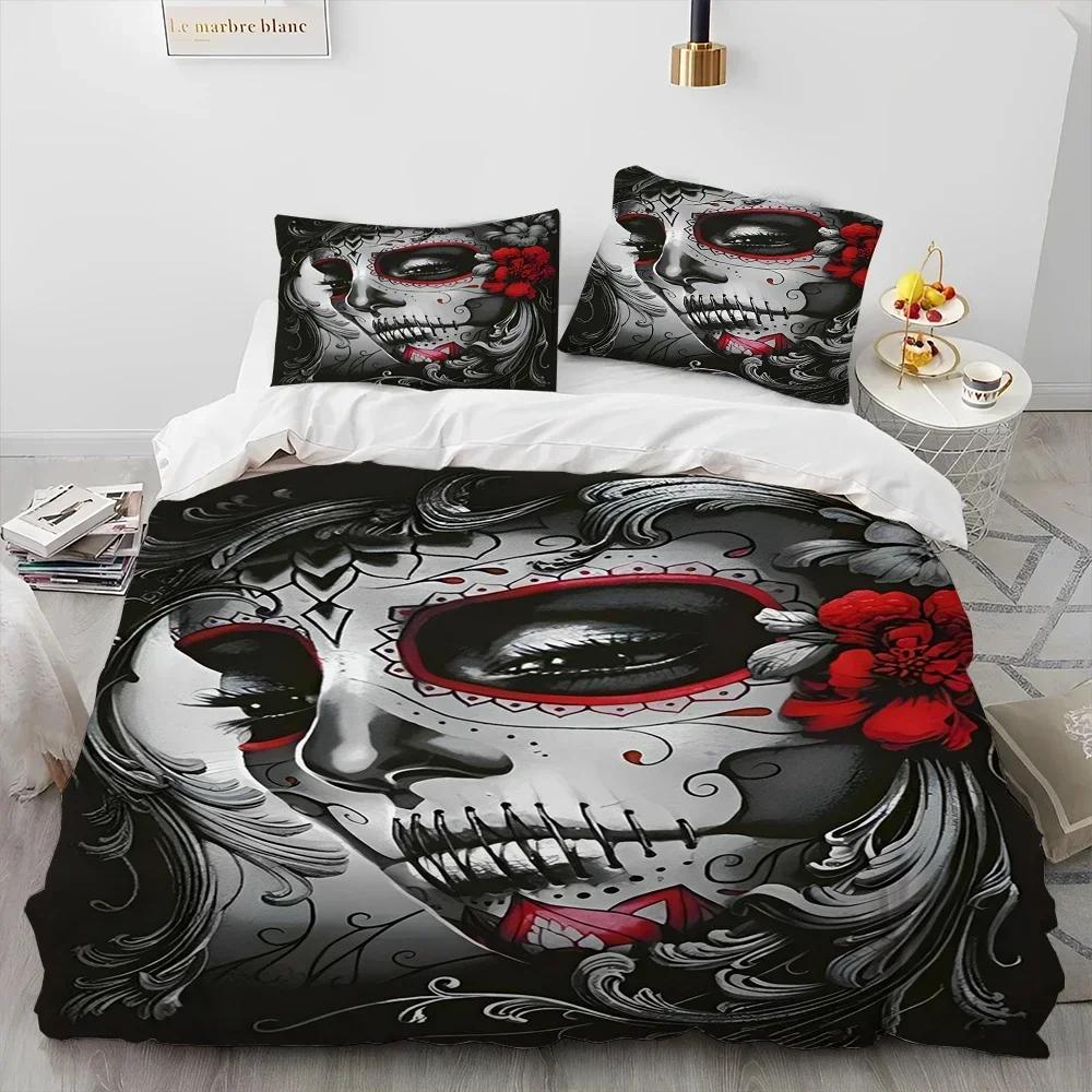 3D Print Horror Gothic Female Skull Dead Girl Comfortable Duvet Quilt Cover Pillowcase Bedding Set Children Bedroom Home Textile