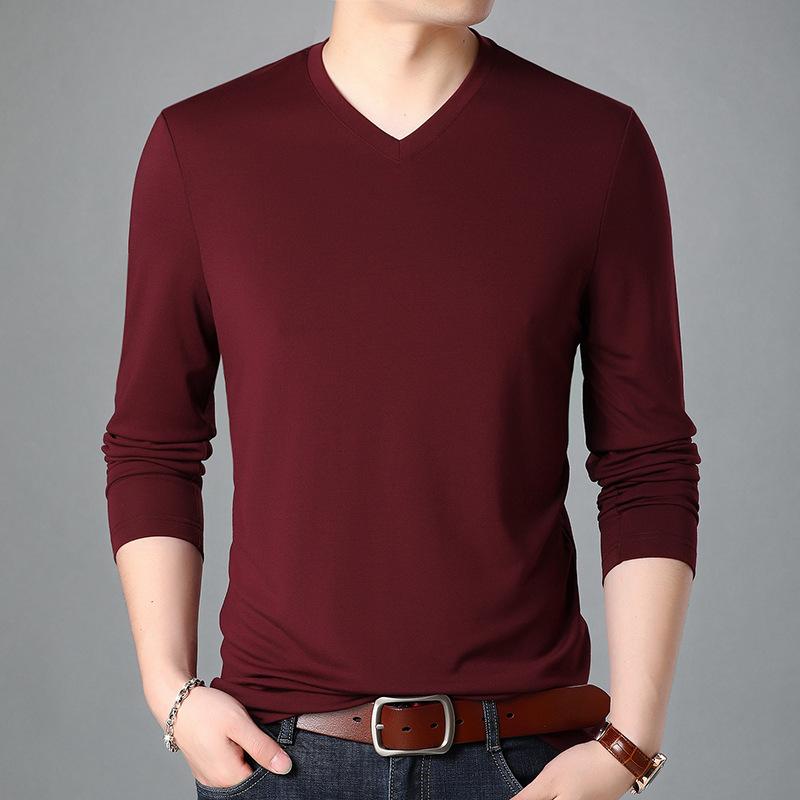 

Новая мужская футболка с длинными рукавами из шелка Mulberry на весну и осень, боди Marlet, корейская версия трендового однотонного осеннего пальто с V-образным вырезом 175/XL/115