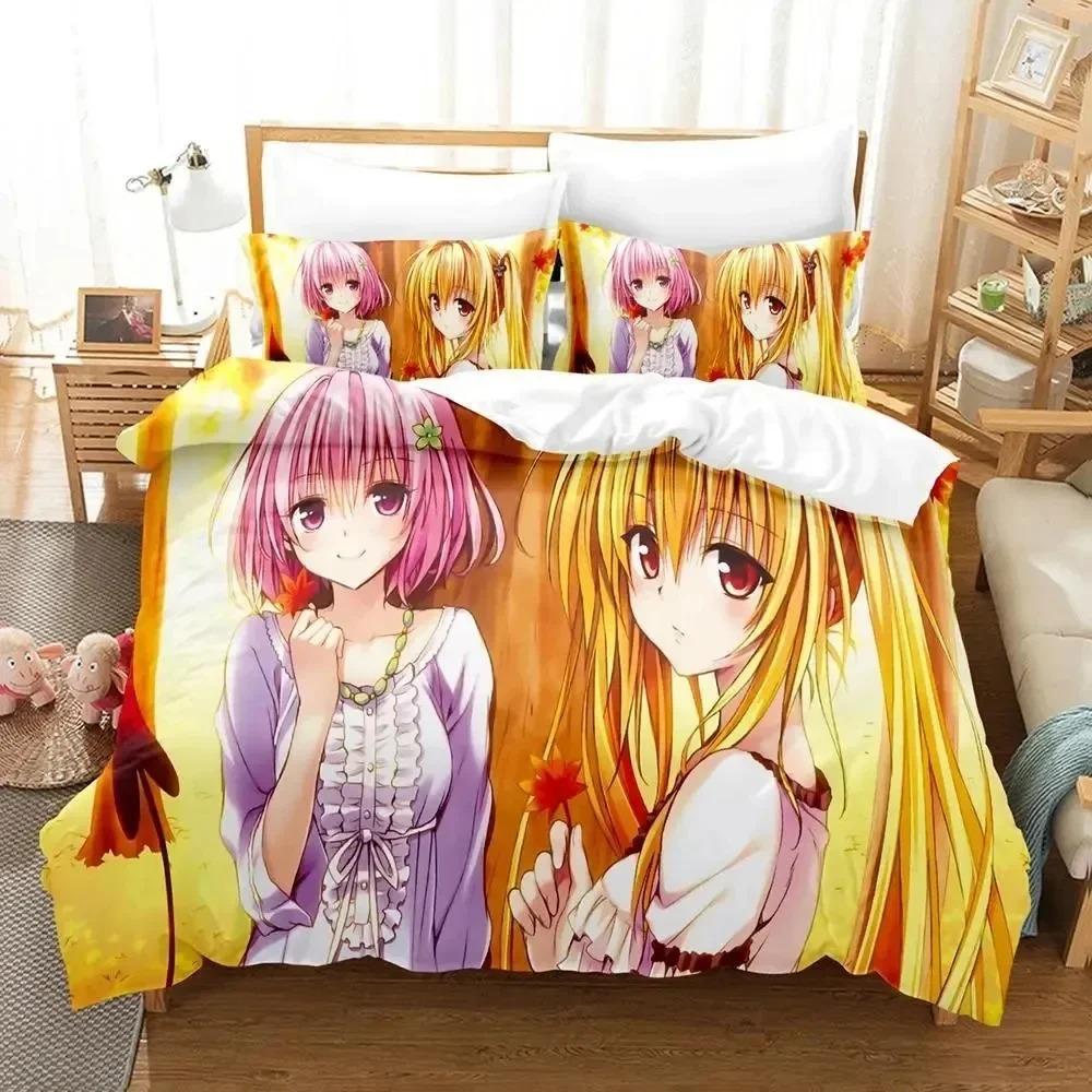 Anime Yami To LOVE-Ru Zestaw Pościeli Poszwa na Kołdrę Zestaw do Łóżka Poszwa na Kołdrę Poszewka Kołdra Rozmiar King Queen Chłopcy Dorośli