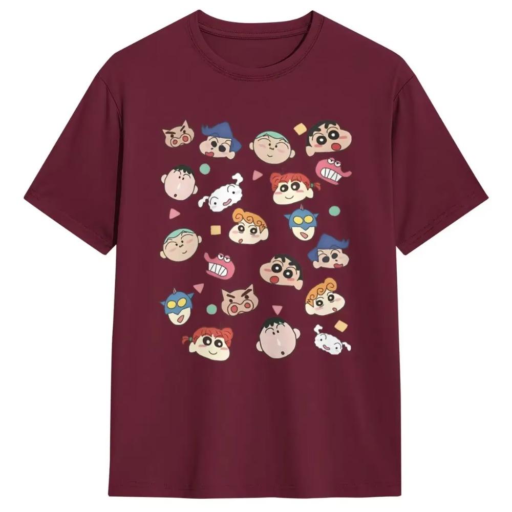 School Friends Crayon Shin Chan T-Shirt Summer Y2K Retro T Shirts 100 Cotton Tshirt For Mens Short Sleeves Clothing