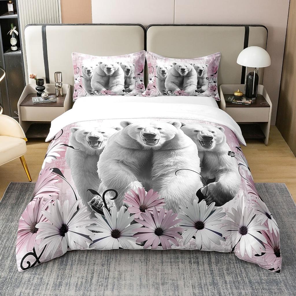 Comforter Polar Bear Queen Size Natural Sunset Sky Arctic Glacier Ice Lake Lovely Wild Animal Comforter Warm