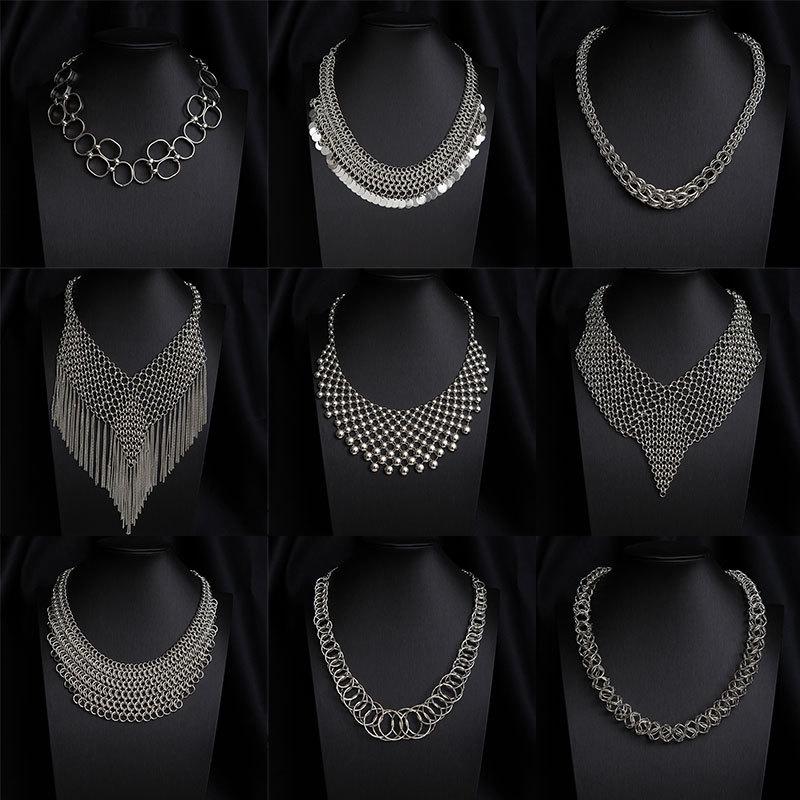 Necklace Geometric Round Splicing Personalized Necklace Exaggerated Wind Metal Tassel Clavicle Chain