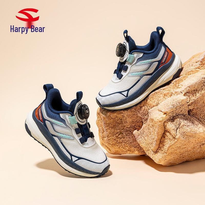 Habi Bear Boys' Double Mesh Breathable Sneakers with Rotary Buckle and Soft Sole for Spring and Autumn