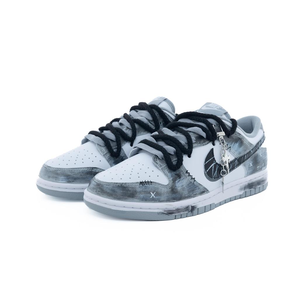 Nike Dunk Natural Graffiti Leather Abrasion Resistant Slip Resistant Low top Skateboard Shoes Unisex Gray Black HF5441-105(Team826-)