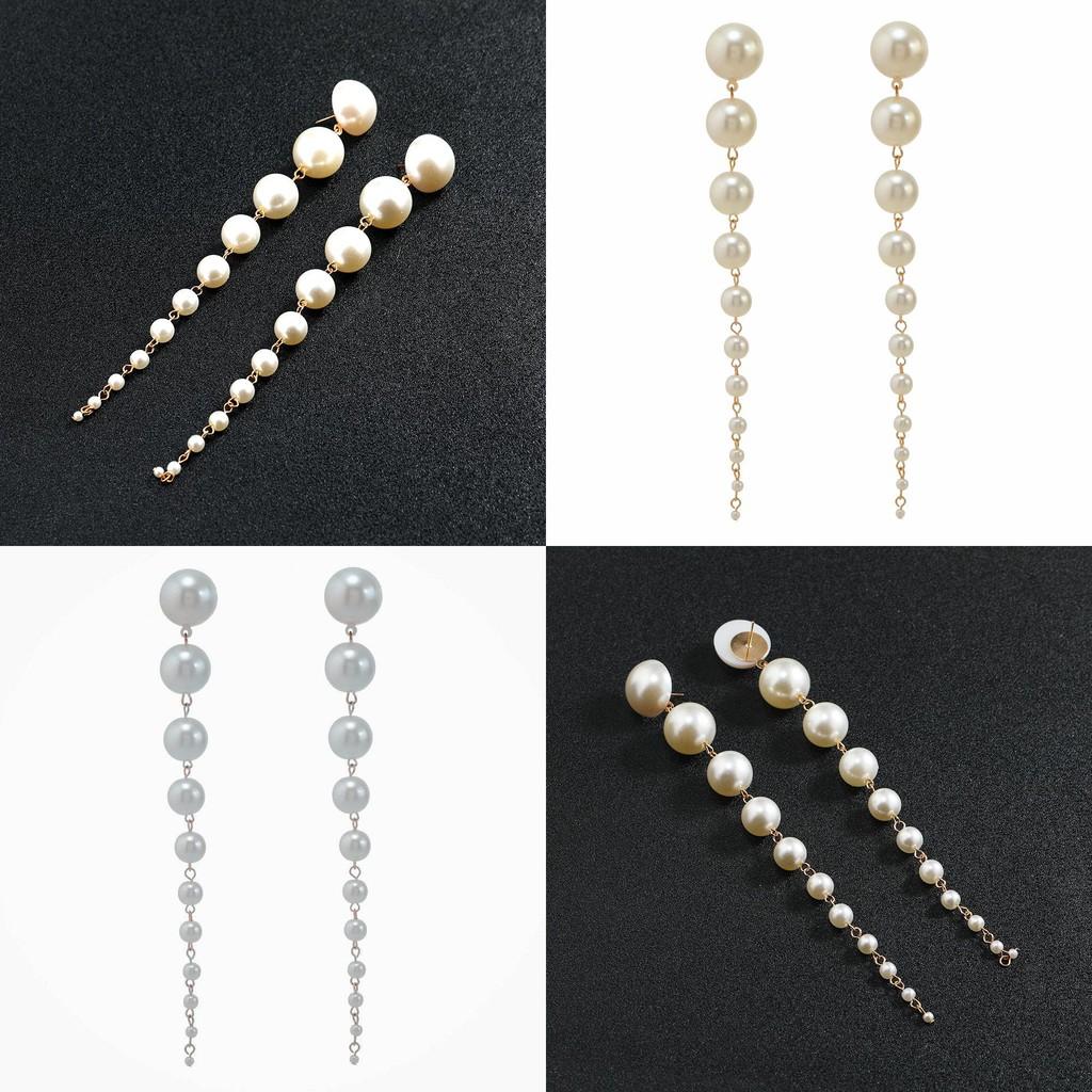 Handmade Pearl Geometric Long Earrings For Women Suitable For Casual Outings