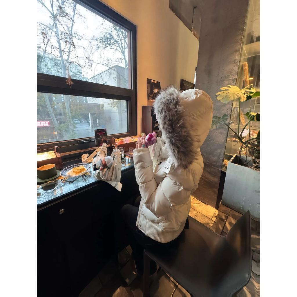ins casual versatile white hooded cotton clothes women's winter lazy wind cross design sense cotton coat