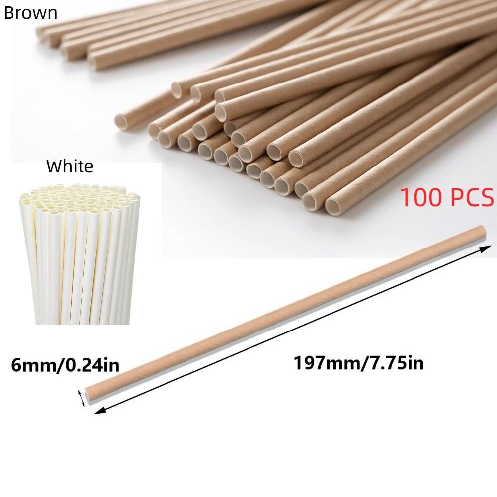 100PCS Kraft Paper Biodegradable Paper Straws Flat Opening Brown Disposable Straws Direct Pipe Drinking Straws Birthday Party